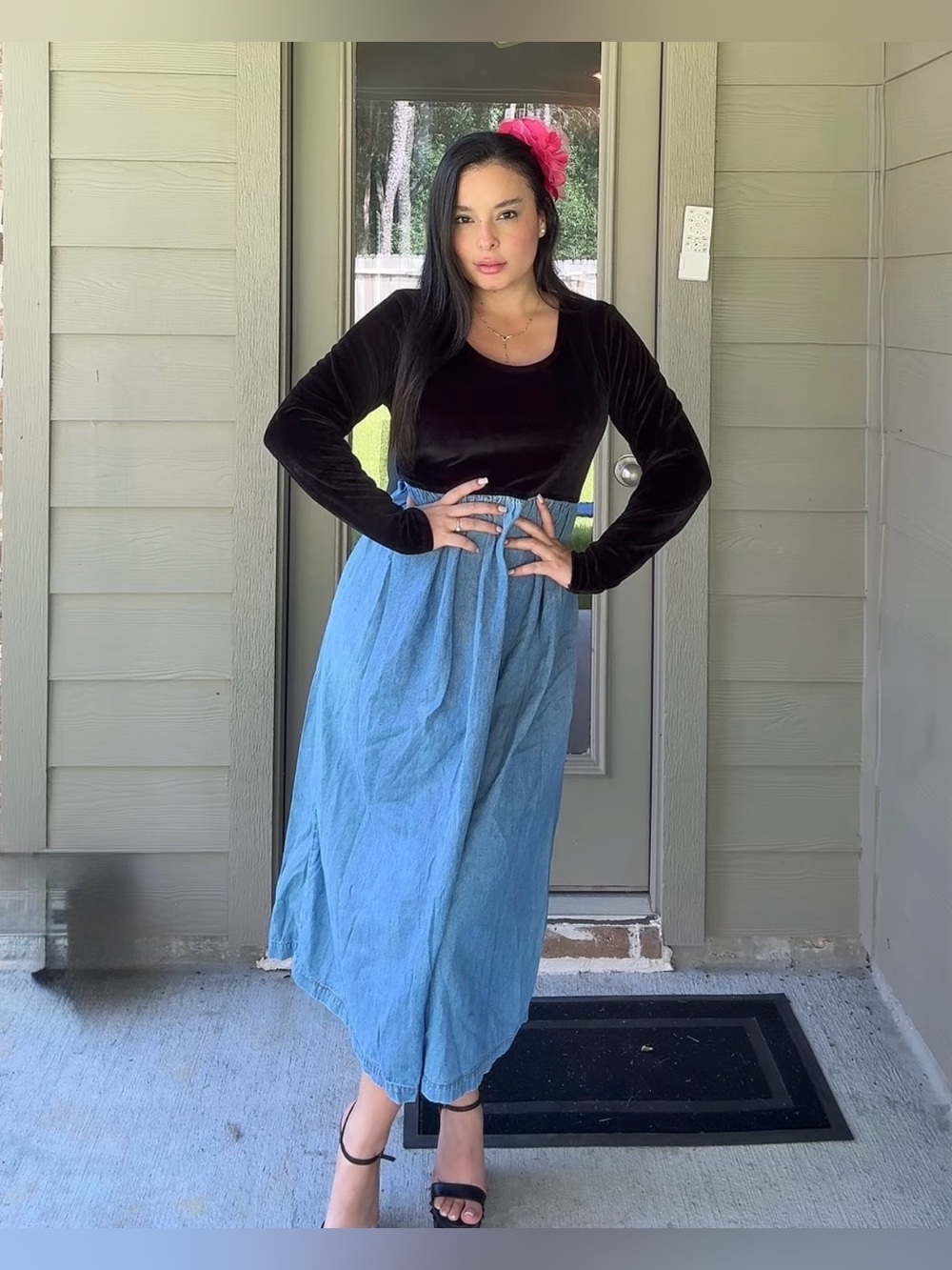 Vintage Erika Classics Velvet Chambray Maxi Dress M/L